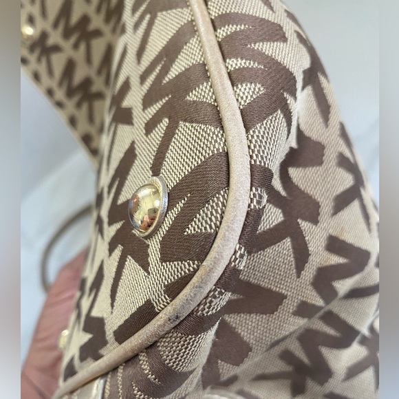 Michael Kors Brown and Gold Tote Bag with Signature MK Design - Picture 15 of 16